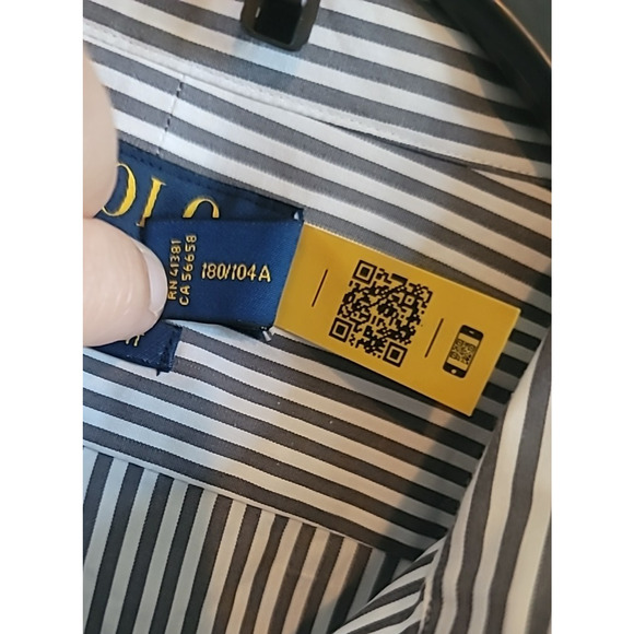 Polo Ralph Lauren Classic Fit Stretch Grey Striped Button Down Shirt LG 16 1/2 - Picture 9 of 11